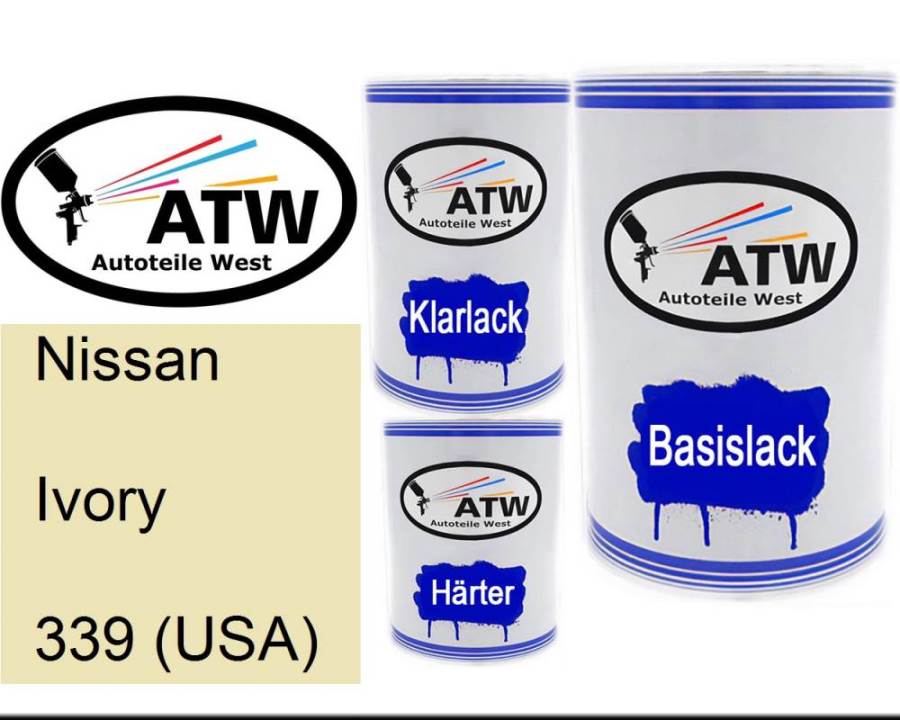 Nissan, Ivory, 339 (USA): 500ml Lackdose + 500ml Klarlack + 250ml Härter - Set, von ATW Autoteile West.
